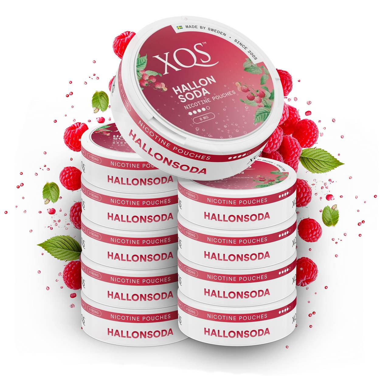 10 Cans XQS Hallonsoda Strong