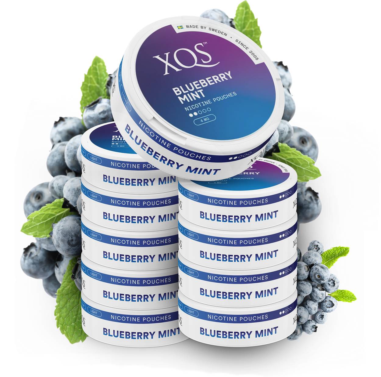10 Cans XQS Blueberry Mint 4mg