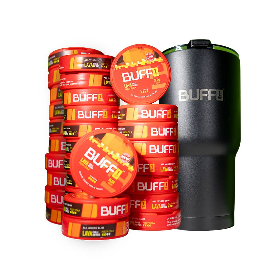 30 Cans BUFF 1UP Lava Strong + Thermos