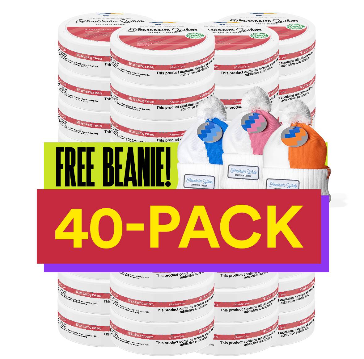 40x Stockholm White Wintergreen Light + Free Beanie