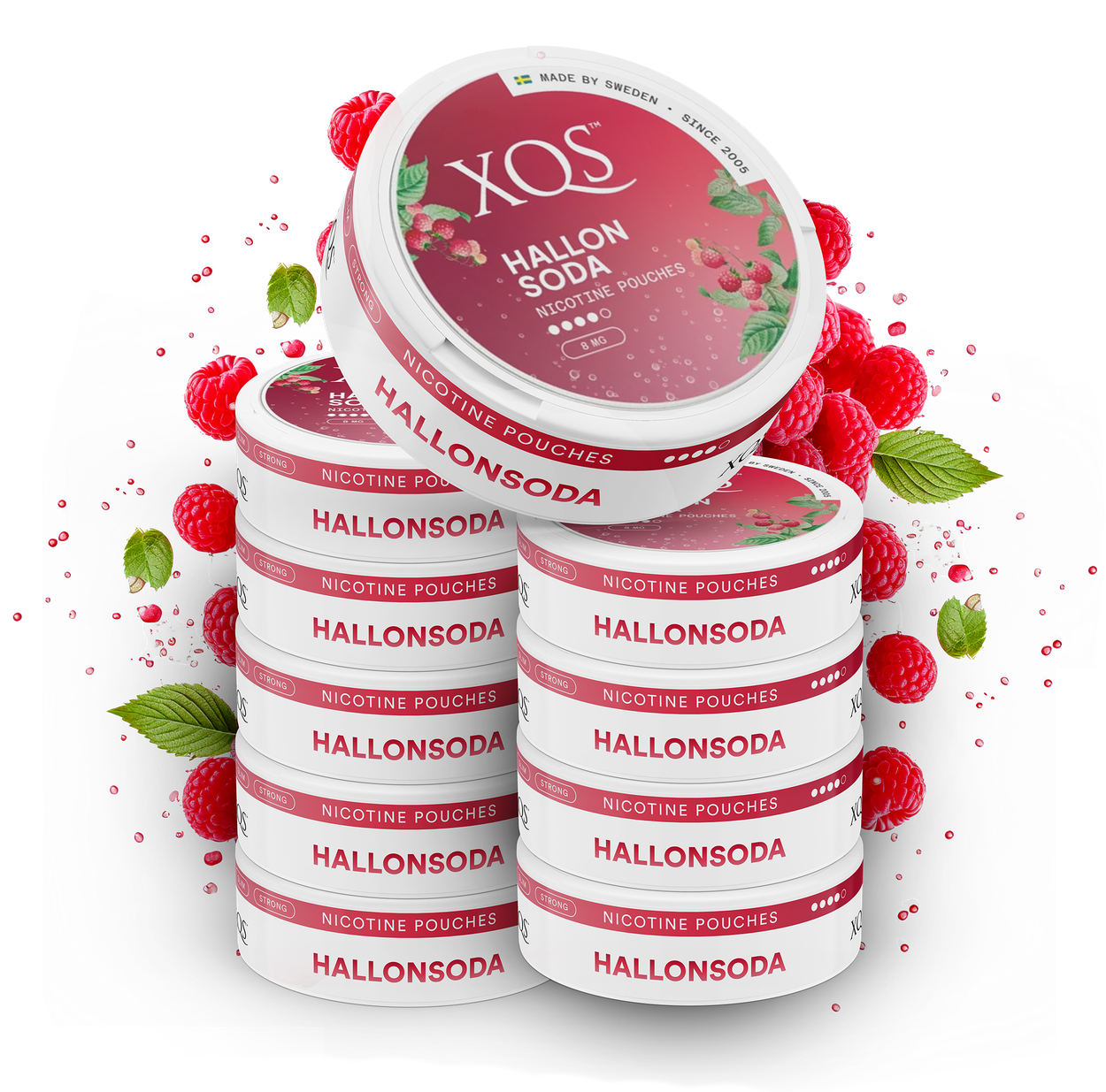 10 Cans XQS Hallonsoda Strong