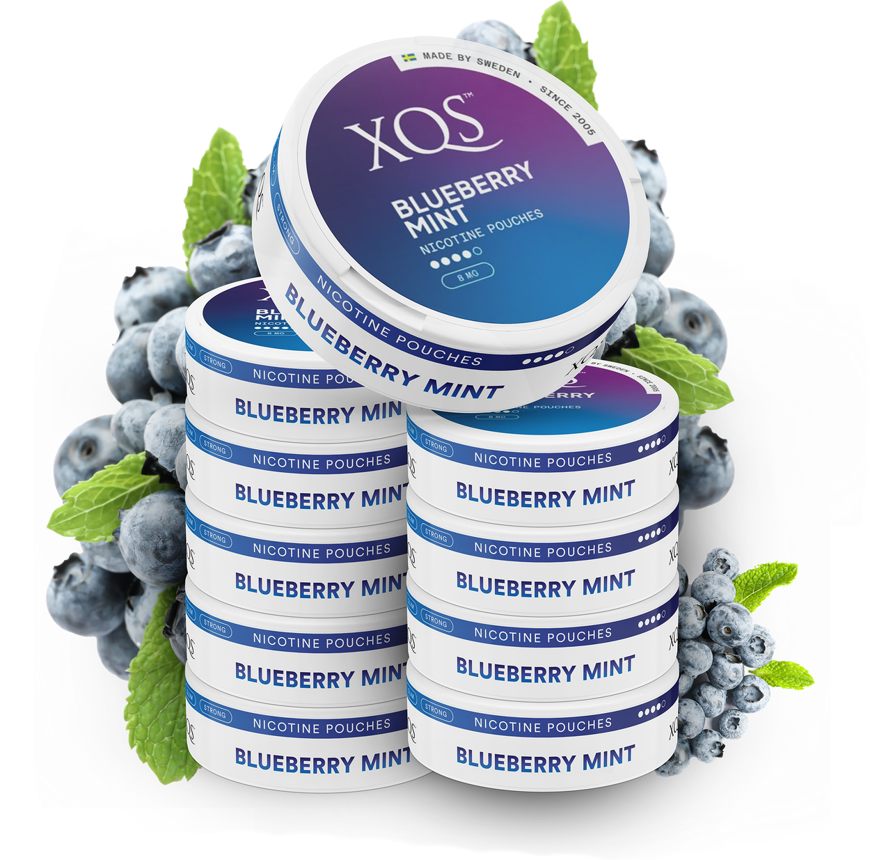 10 Cans XQS Blueberry Mint Strong