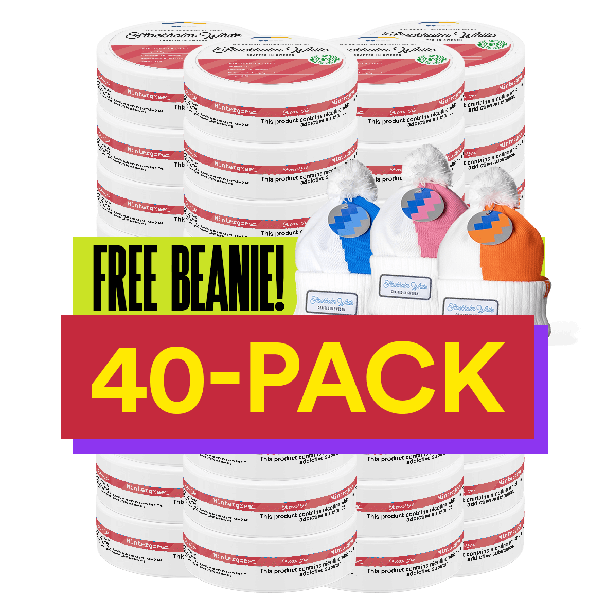 40x Stockholm White Wintergreen Light + Free Beanie
