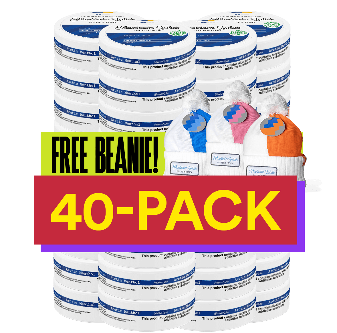40x Stockholm White Arctic Menthol Light + Free Beanie