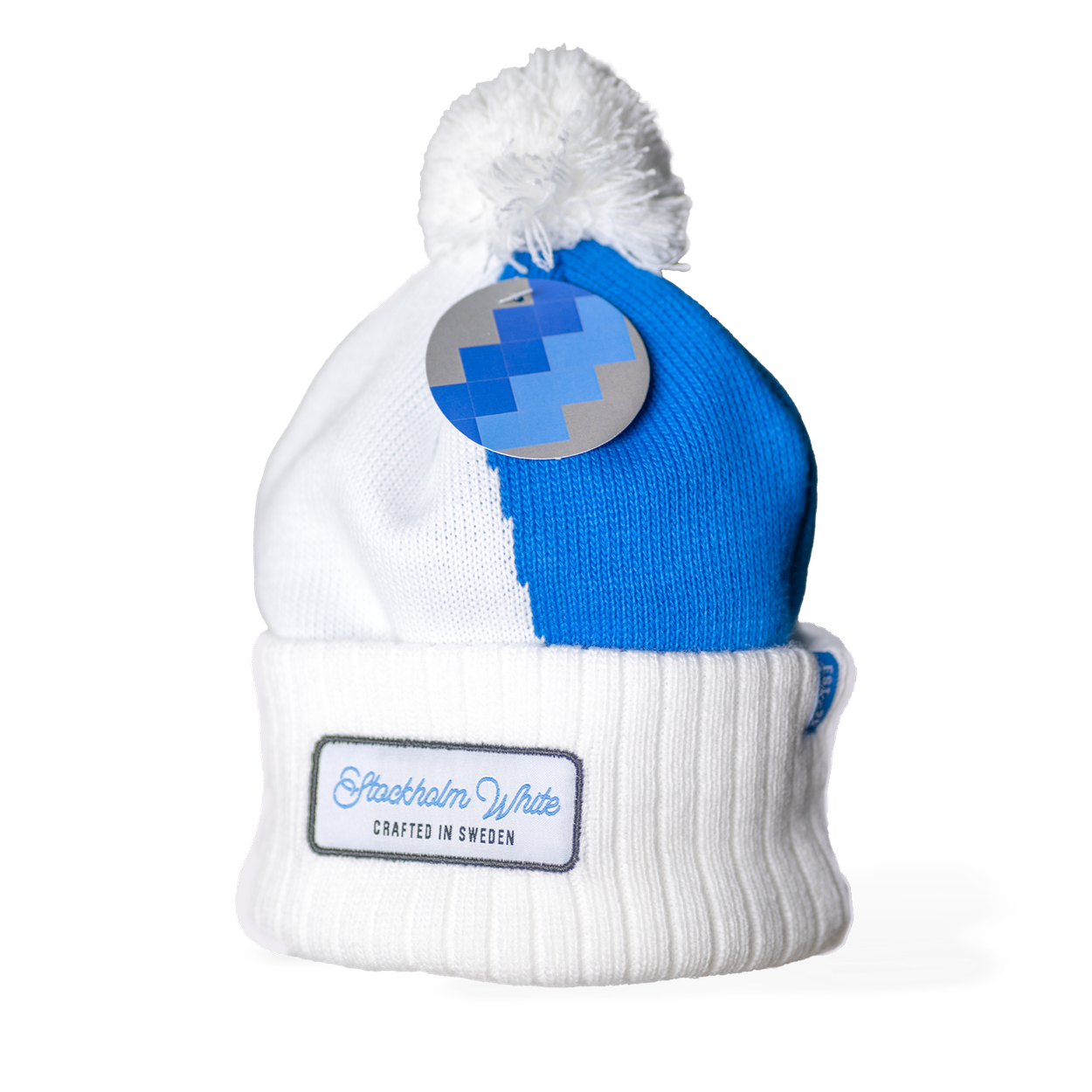 Knit rib beanie blue & white